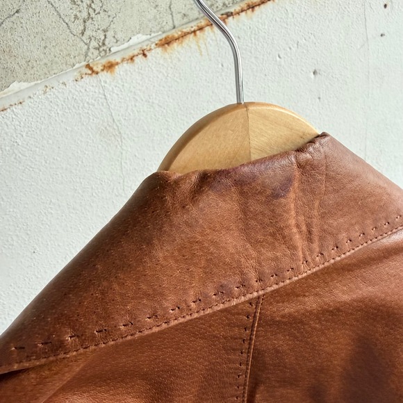 Vtg Leather Blazer Jacket Cropped Cropped Peplum Y2K Moda International Womens M - Picture 5 of 12